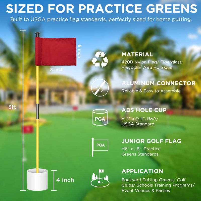 KINGTOP Miniature Golf Flagstick, Practice Putting Green Flags for Yard, Golf Pin Flag Hole Cup Set, Portable 2-Section Design, 3ft Flagpole, Indoor | Outdoor, Plain Flag, 3-Pack - Image 2